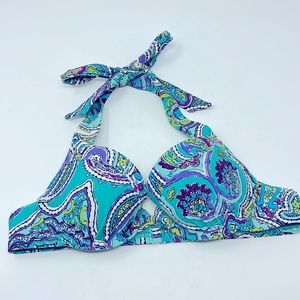 Aerie Blue Purple Paisley “Blakely” Halter Bikini Top Size 34A